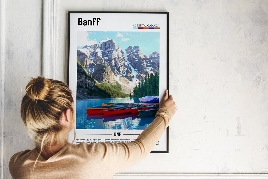 Banff Alberta Canada Canoes Mountain Lake Nature Travel Poster - Image 2