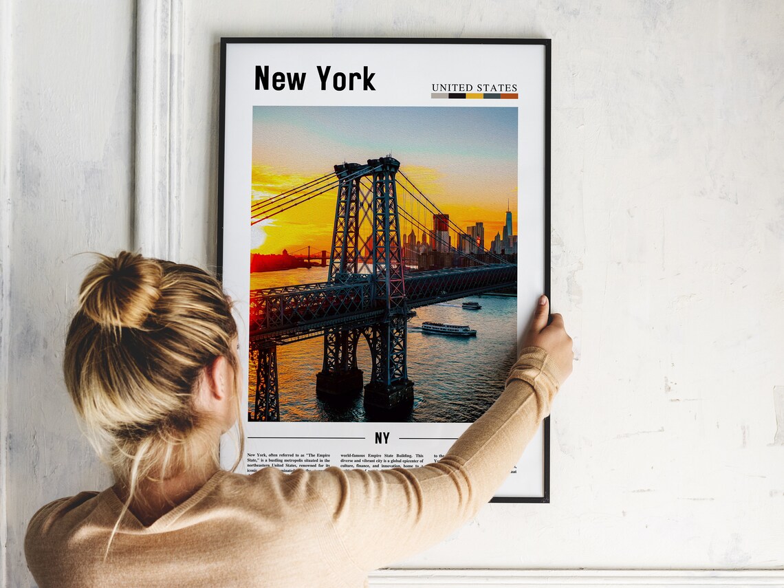 New York Williamsburg Bridge Golden Sunset Skyline Travel Poster - Image 2