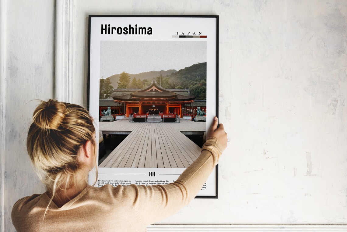 Hiroshima Japan Red Shrine on Water Minimal Travel Poster Photo - Image 2