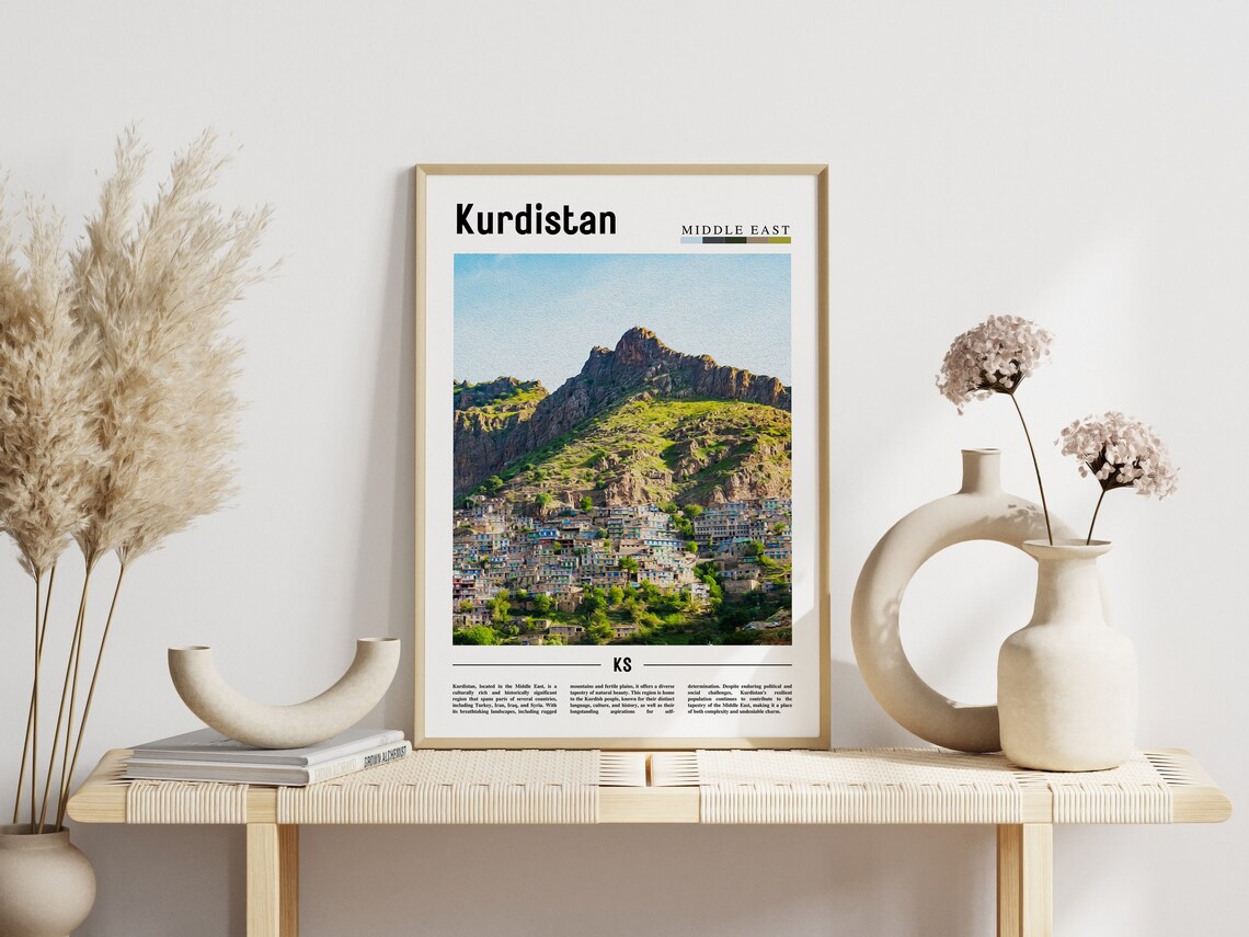 Kurdistan Poster Kurdistan Print Kurdistan Wall Art Minimal Travel Print Travel Destination Oil Painting Poster - Image 3
