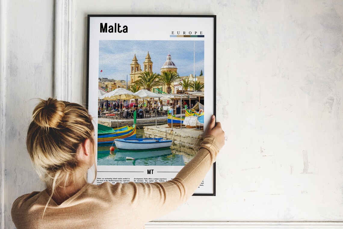 Malta Europe Colorful Fishing Boats Harbor Sunny Travel Poster - Image 2
