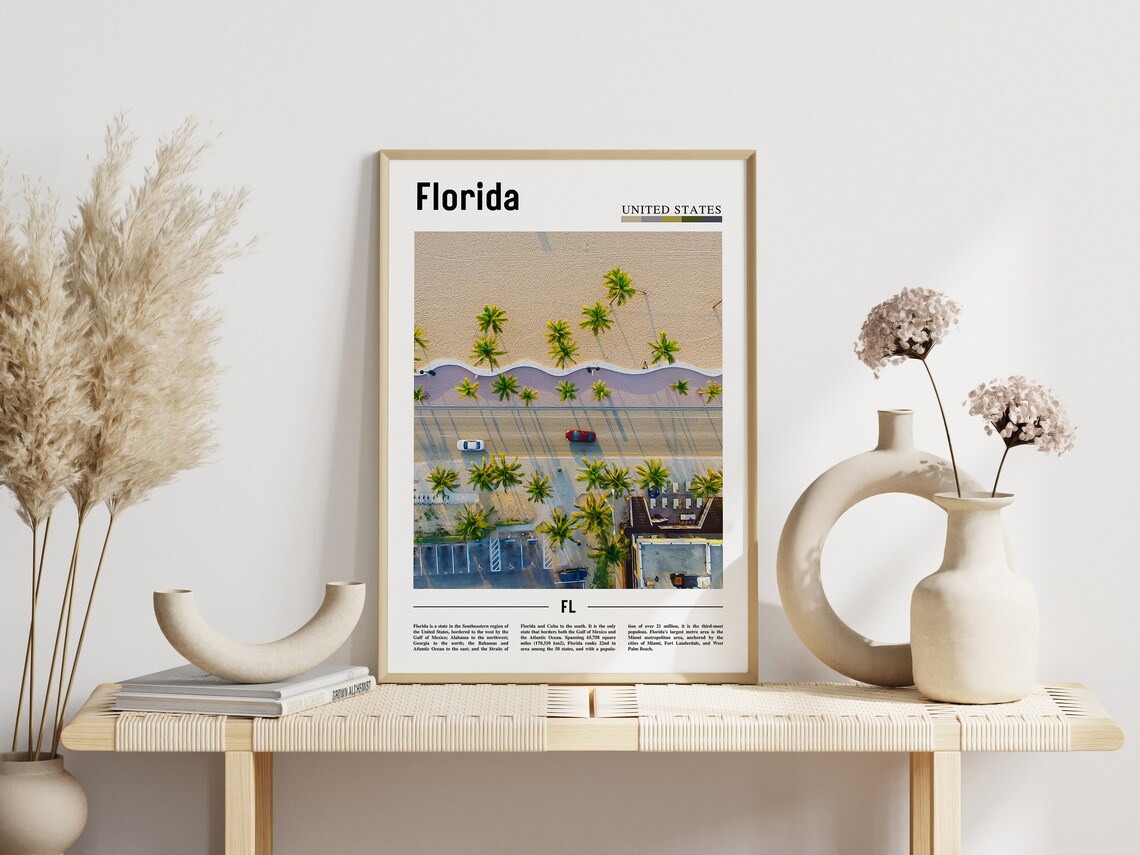 Florida Aerial Beachfront Palm Road Minimal Travel Destination Poster - Image 3