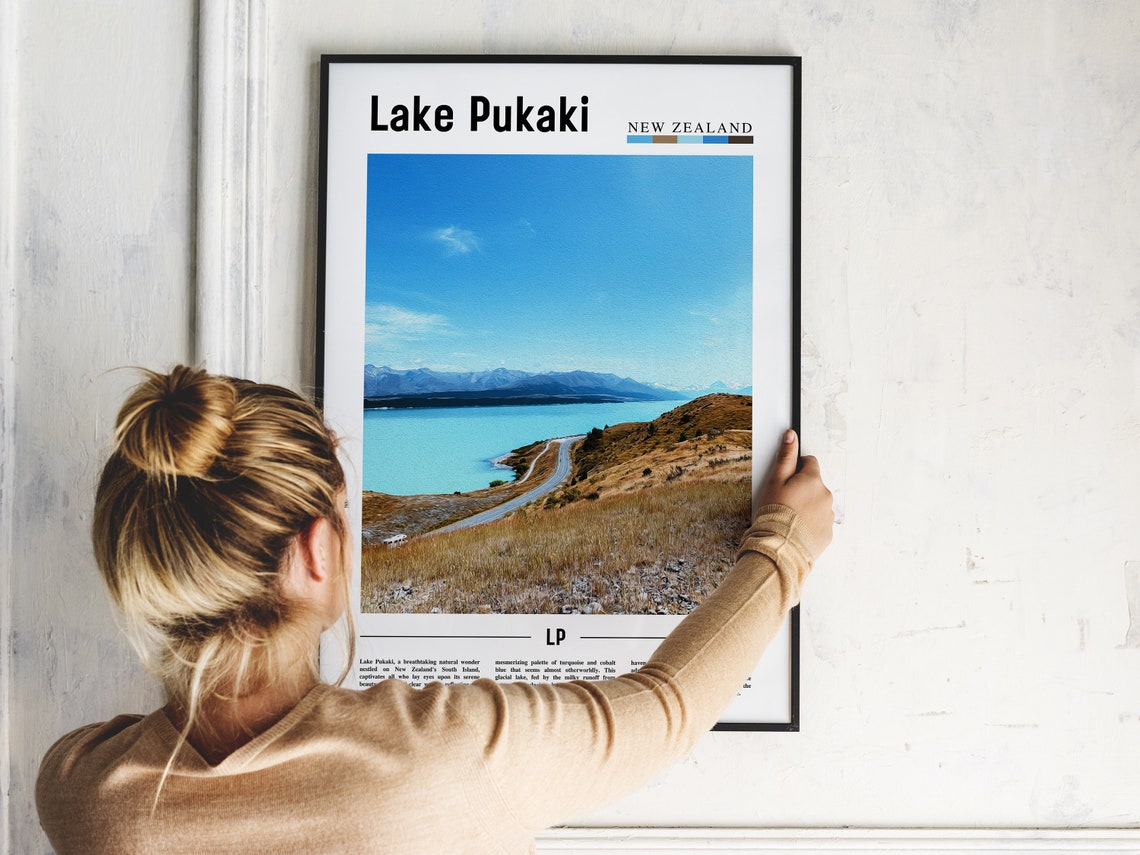 Lake Pukaki Poster Lake Pukaki Print Lake Pukaki Wall Art Minimal Travel Print Travel Destination Oil Painting Poster - Image 2