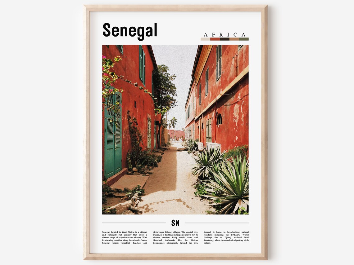 Senegal Africa Red Colonial Street Scenic Minimalist Travel Poster