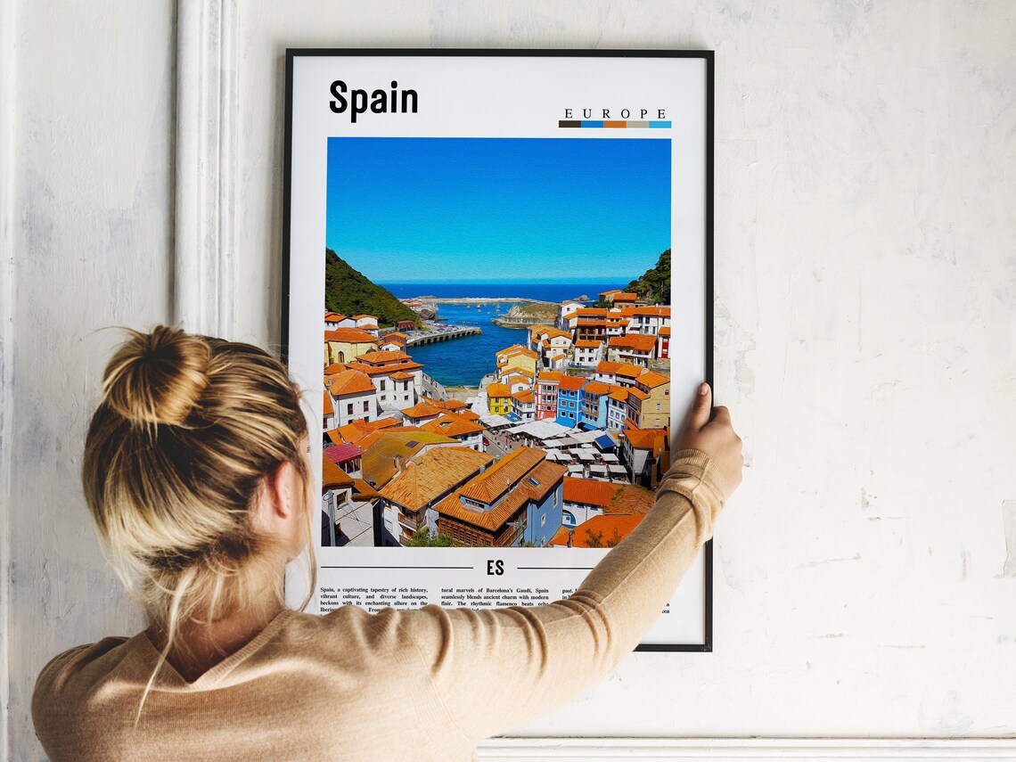 Spain Europe Coastal Town Terracotta Roofs Harbor Travel Poster - Image 2