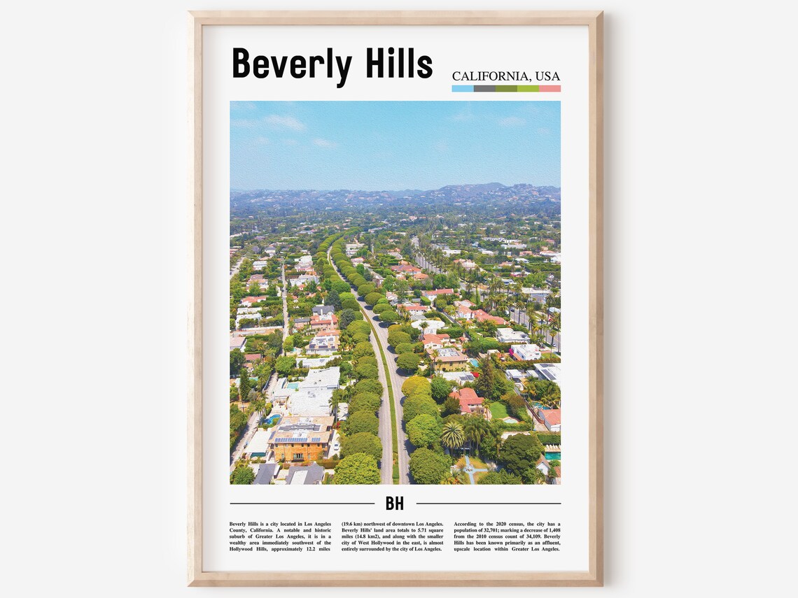 Beverly Hills California Aerial Tree Lined Street Mansions Poster