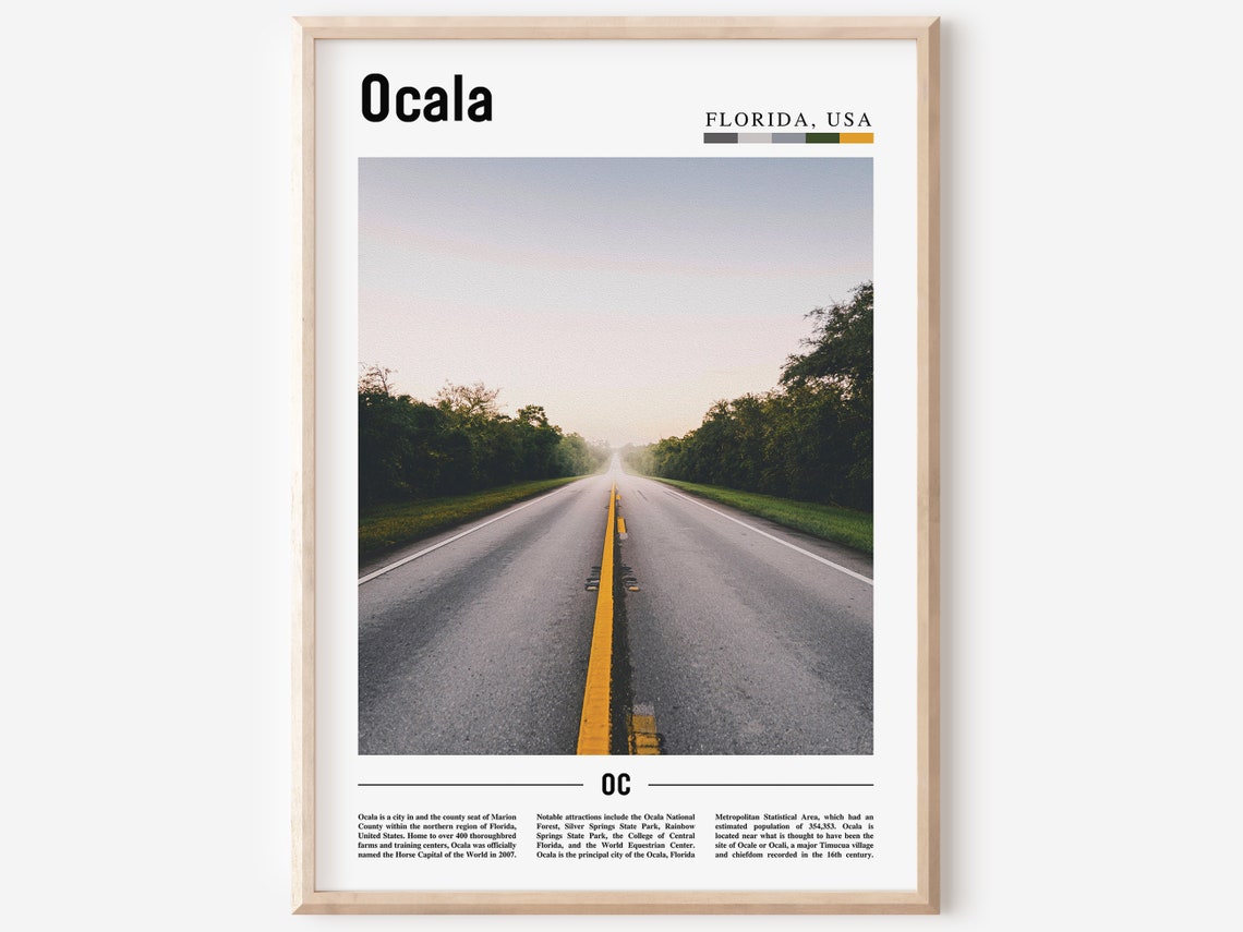 Ocala Print Ocala Poster Ocala Wall Art Oil Painting Poster Colorful City Print City Artwork Travel Artwork Travel Wall Art