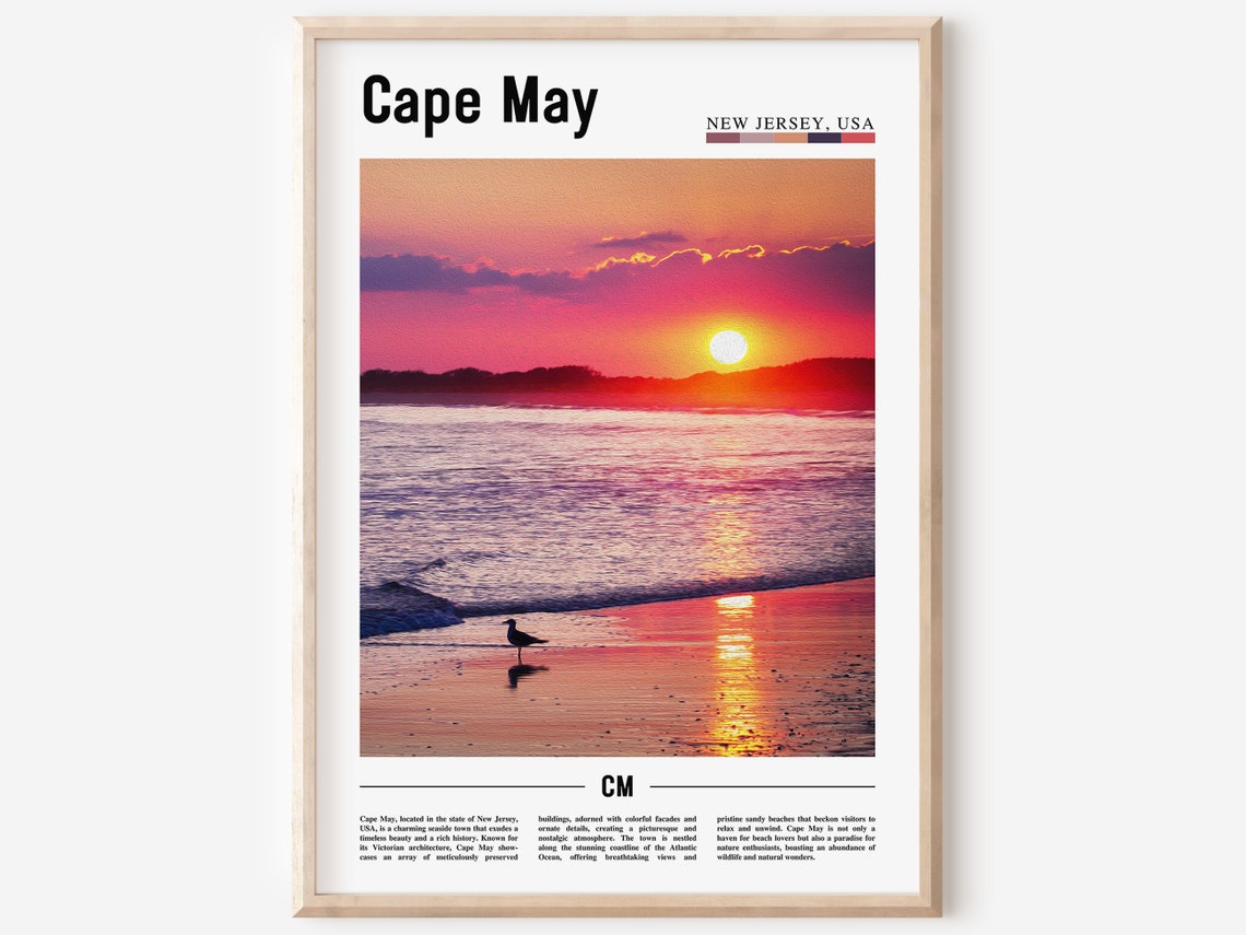 Cape May New Jersey Vibrant Sunset Beach Shore Bird Ocean Poster