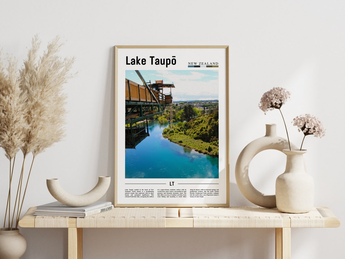 Lake Taup Poster Lake Taup Print Lake Taup Wall Art Minimal Travel Print Travel Destination Oil Painting Poster - Image 3