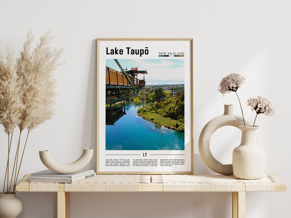 Lake Taupo New Zealand Bungy Platform Over Blue River Poster - Image 3