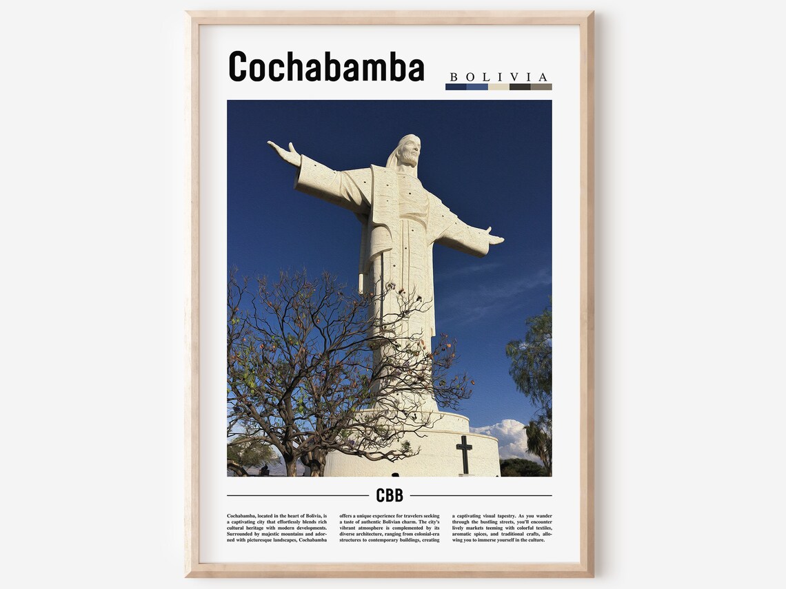 Cochabamba Bolivia Christ Statue City Hilltop View Travel Poster