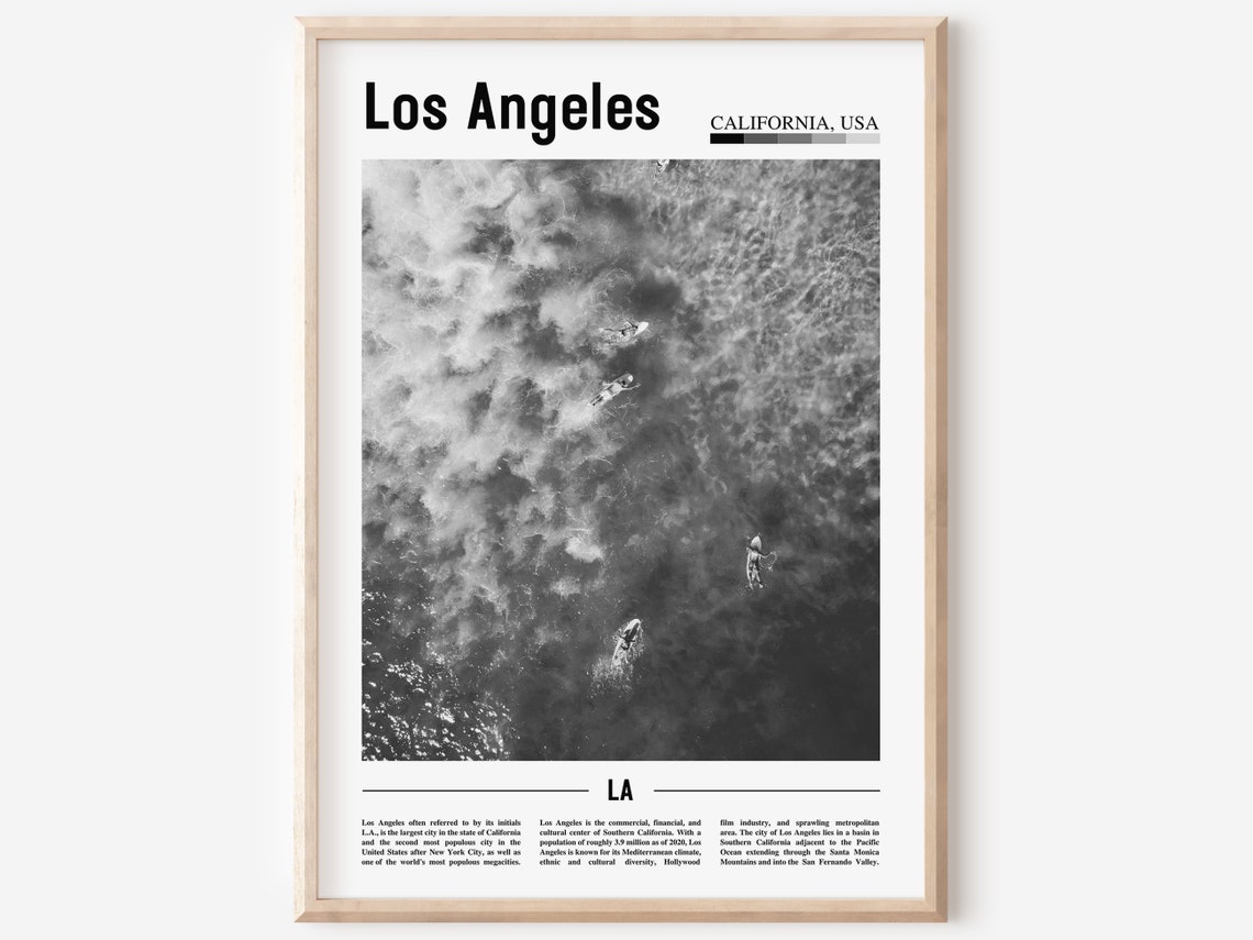 Los Angeles Poster Black And White Los Angeles Print Black And White Los Angeles Wall Art Minimal Travel Print Travel Poster