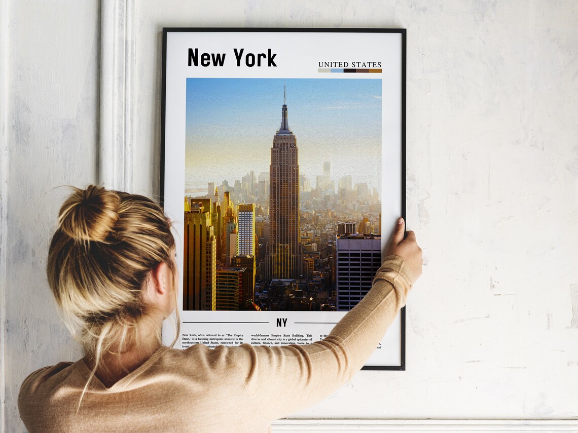 New York Empire State Building Golden Hour Skyline Travel Poster - Image 2