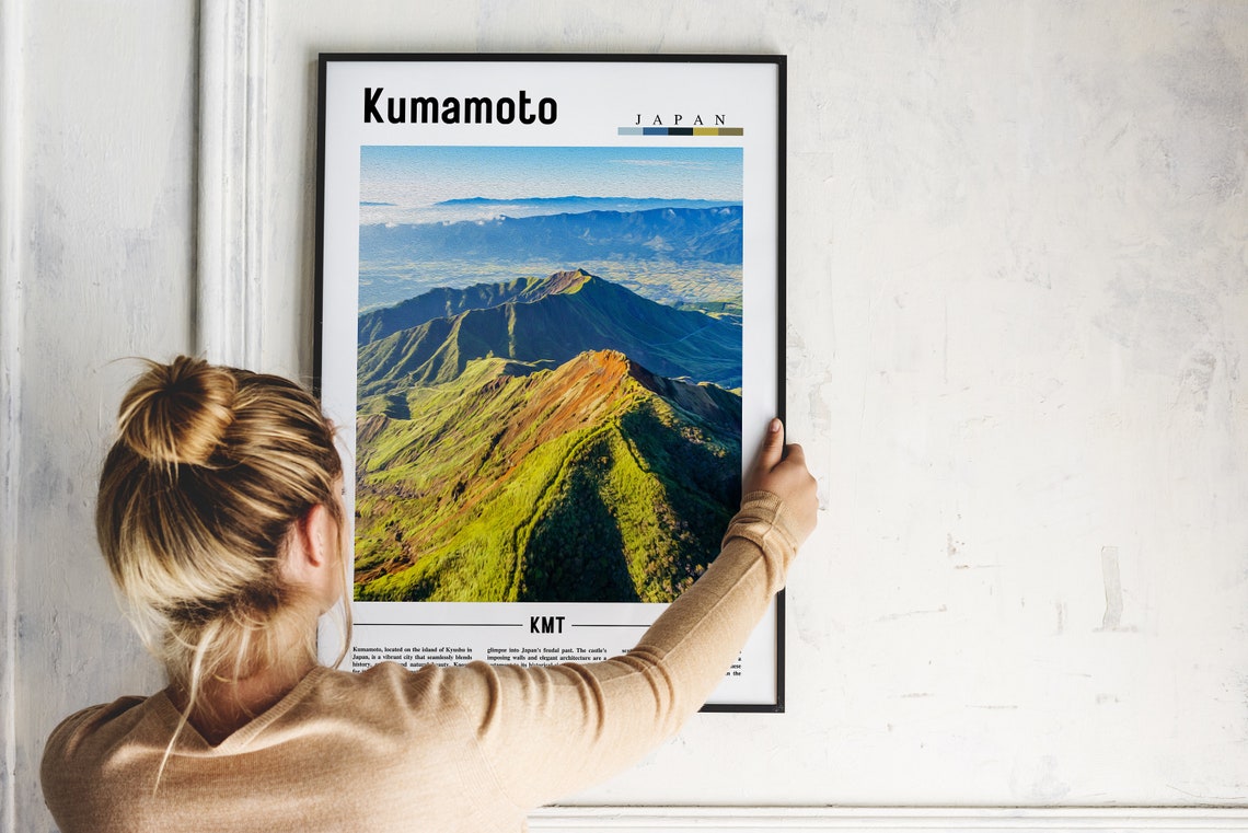 Kumamoto Japan Green Volcano Ridges Mountain View Travel Poster - Image 2