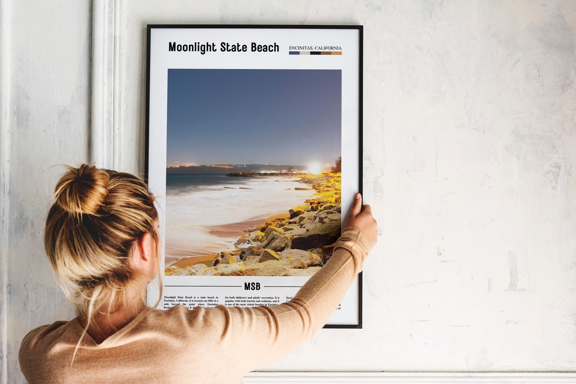 Moonlight State Beach Encinitas California Night Ocean Travel Poster - Image 2