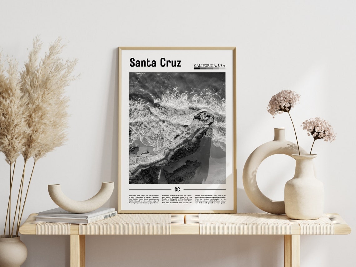 Santa Cruz Poster Black And White Santa Cruz Print Black And White Santa Cruz Wall Art Minimal Travel Print Travel Poster - Image 3
