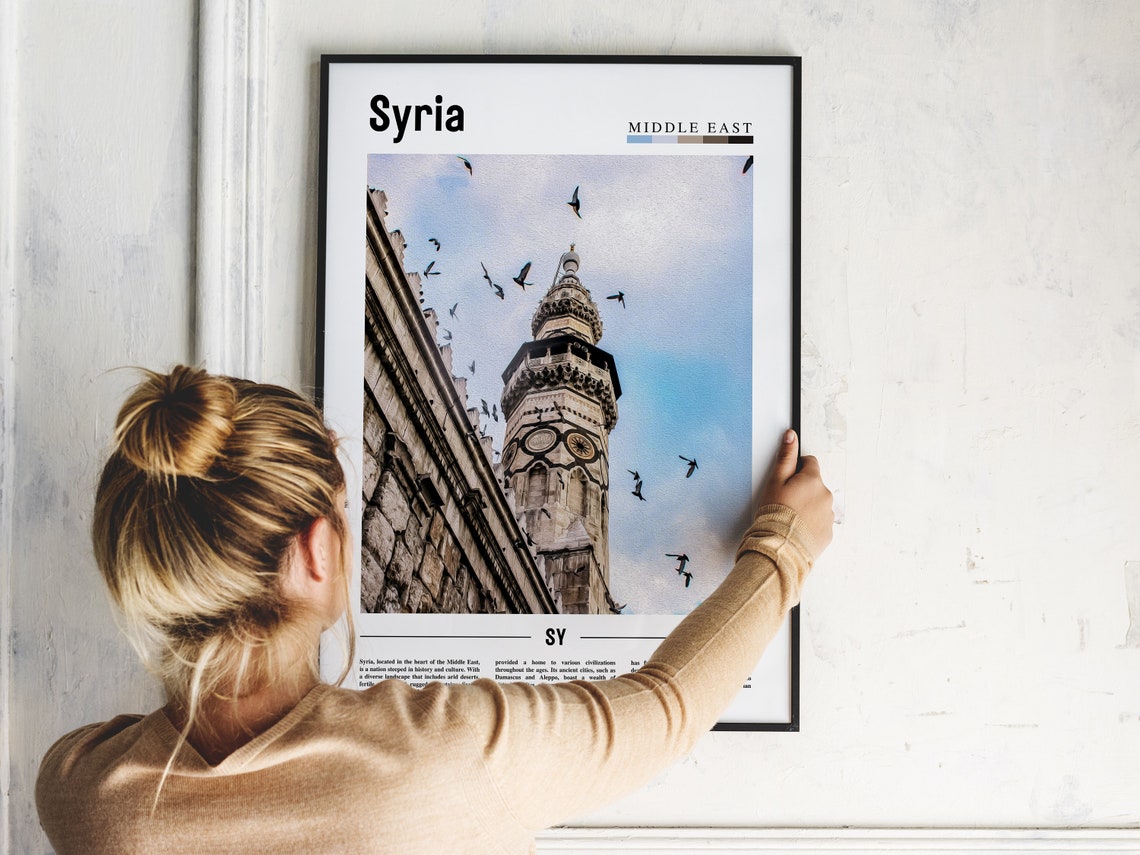 Syria Middle East Historic Minaret Birds Ancient Architecture Poster - Image 2