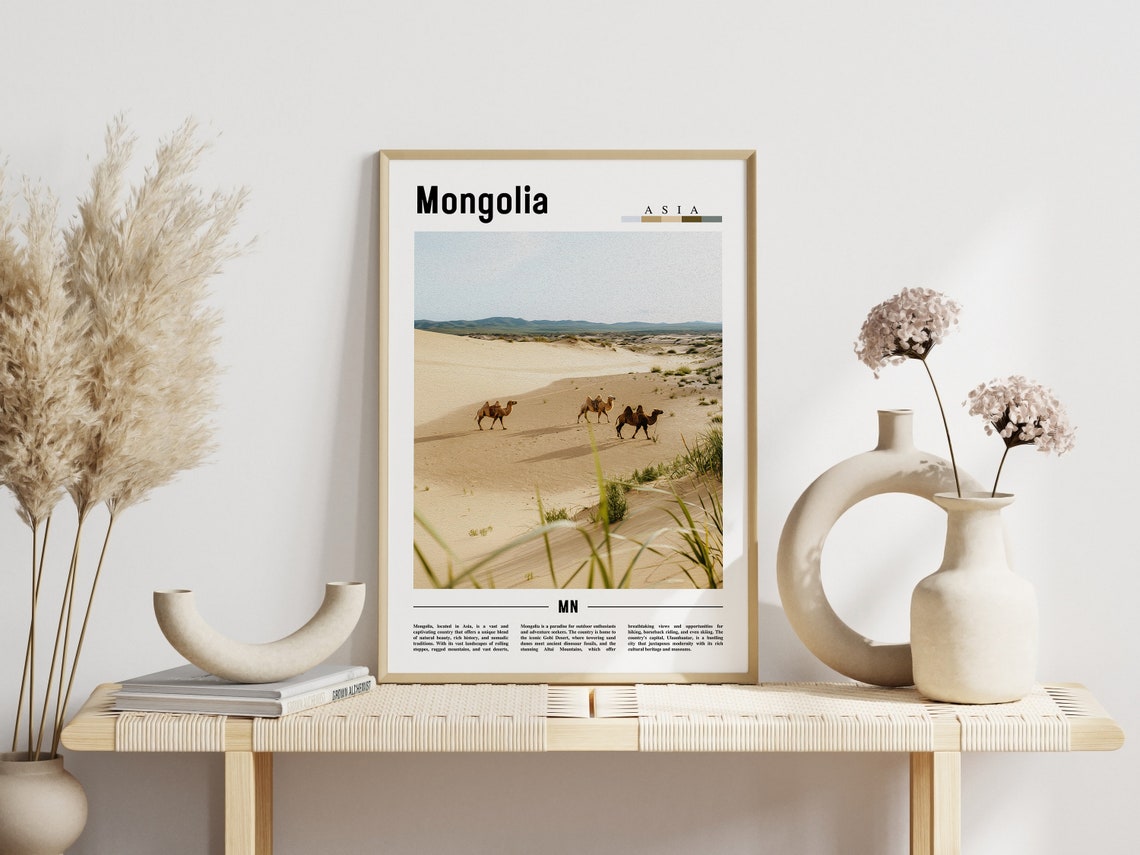 Mongolia Desert Dunes Camel Caravan Gobi Landscape Travel Poster - Image 3