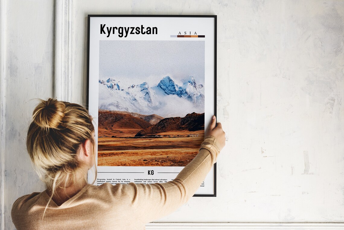 Kyrgyzstan Snow Capped Mountain Peaks Valley Asia Travel Poster - Image 2