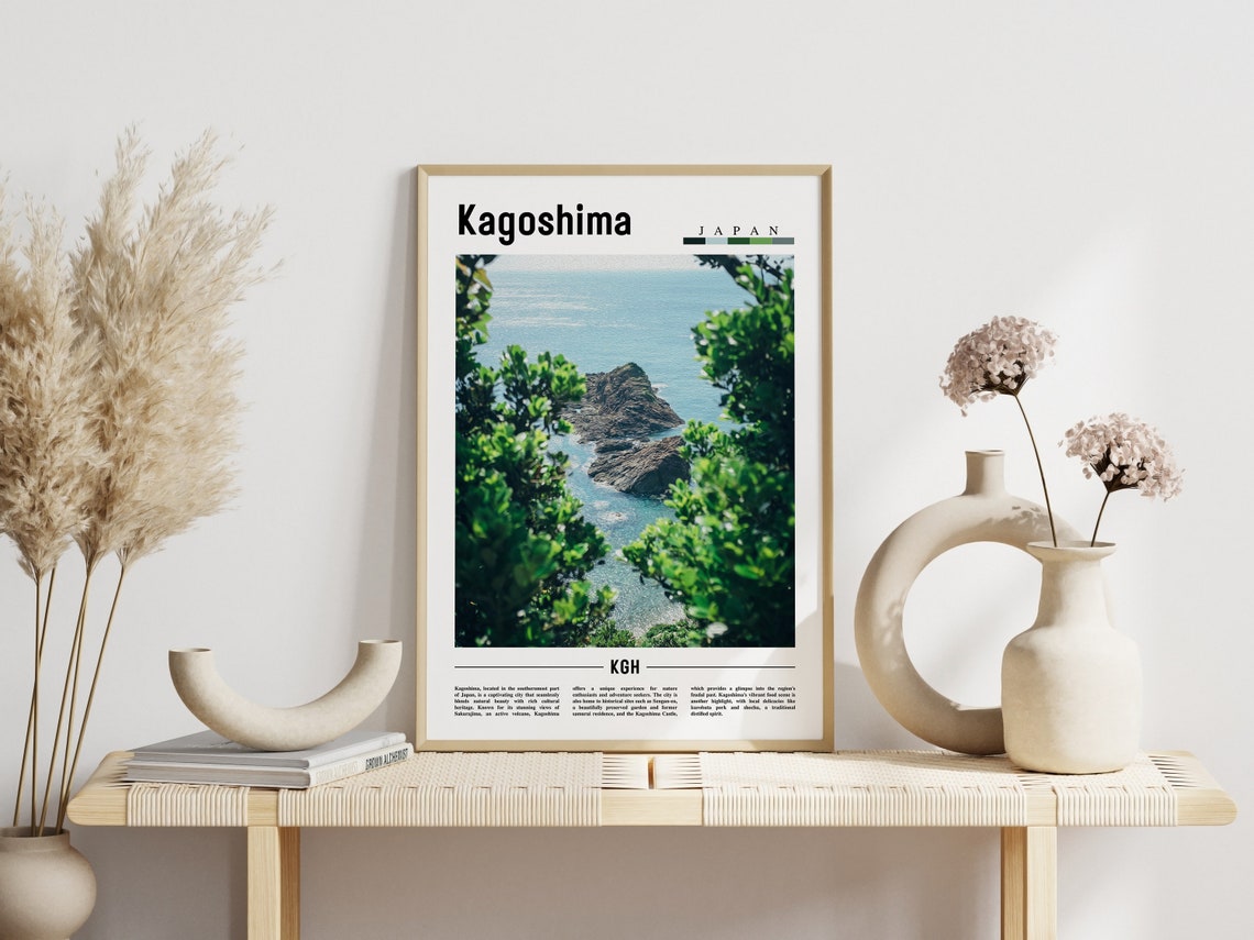 Kagoshima Japan Rocky Coastline Through Green Foliage Poster - Image 3