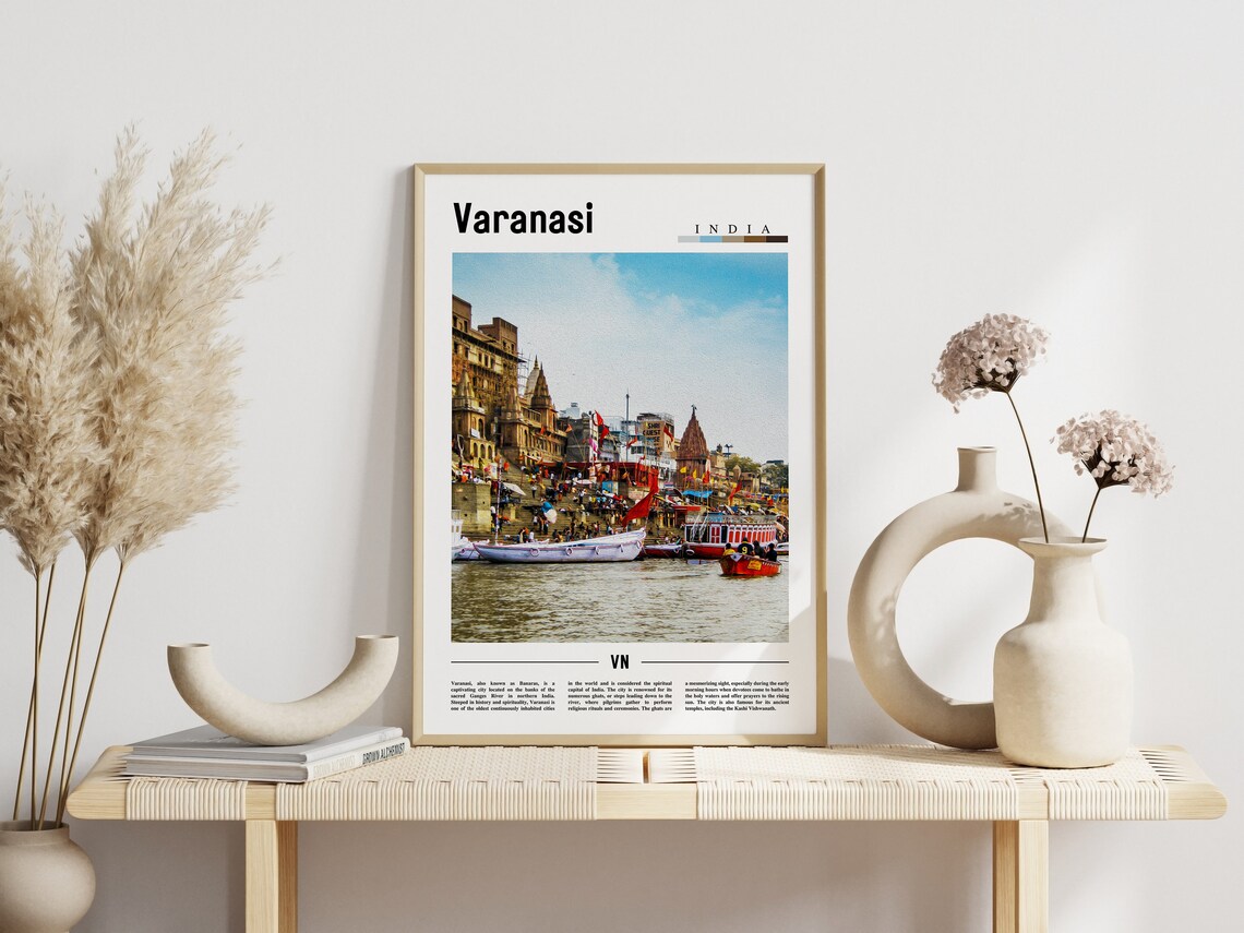 Holy Varanasi India Ganges Ghats Sacred River Boats Travel Print - Image 3