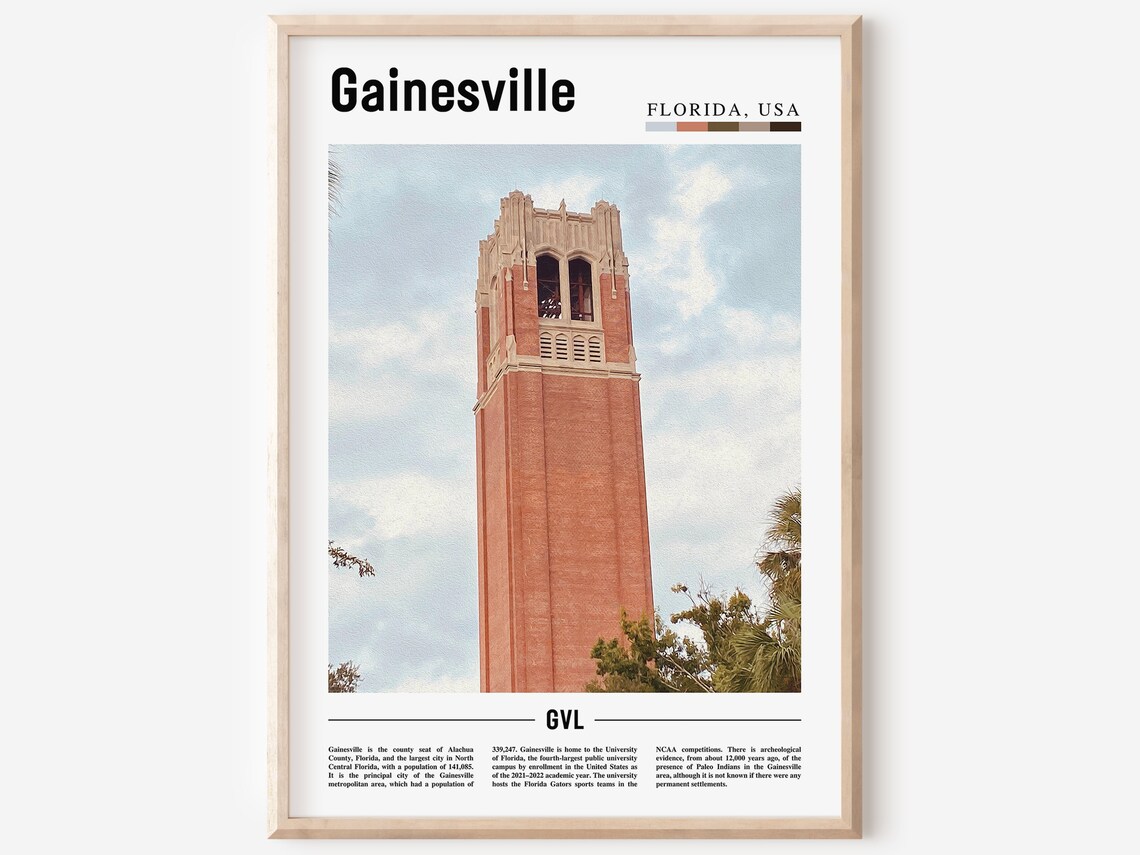 Gainesville Florida University Tower Landmark City Travel Poster