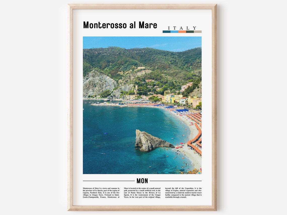 Scenic Monterosso Al Mare Italy Beach Cinque Terre Travel Print