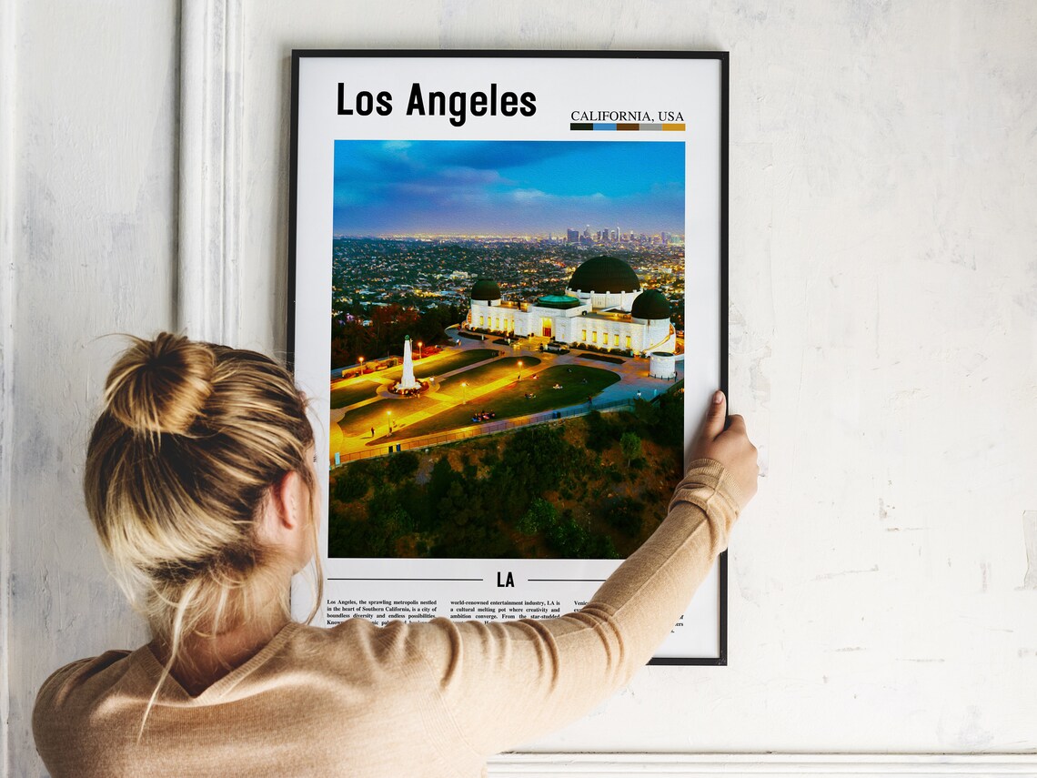 Los Angeles Griffith Observatory Night City Lights Travel Art Poster - Image 2