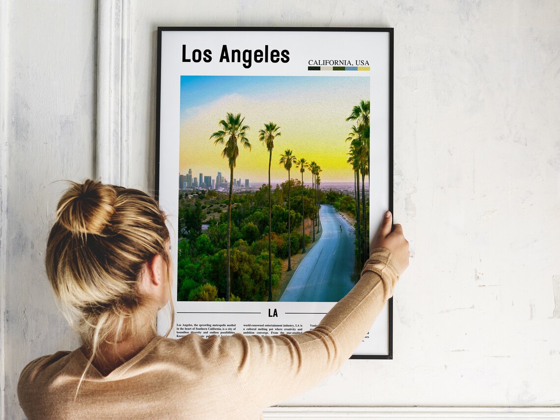 Los Angeles Palm Trees Sunset Downtown Skyline Poster California - Image 2