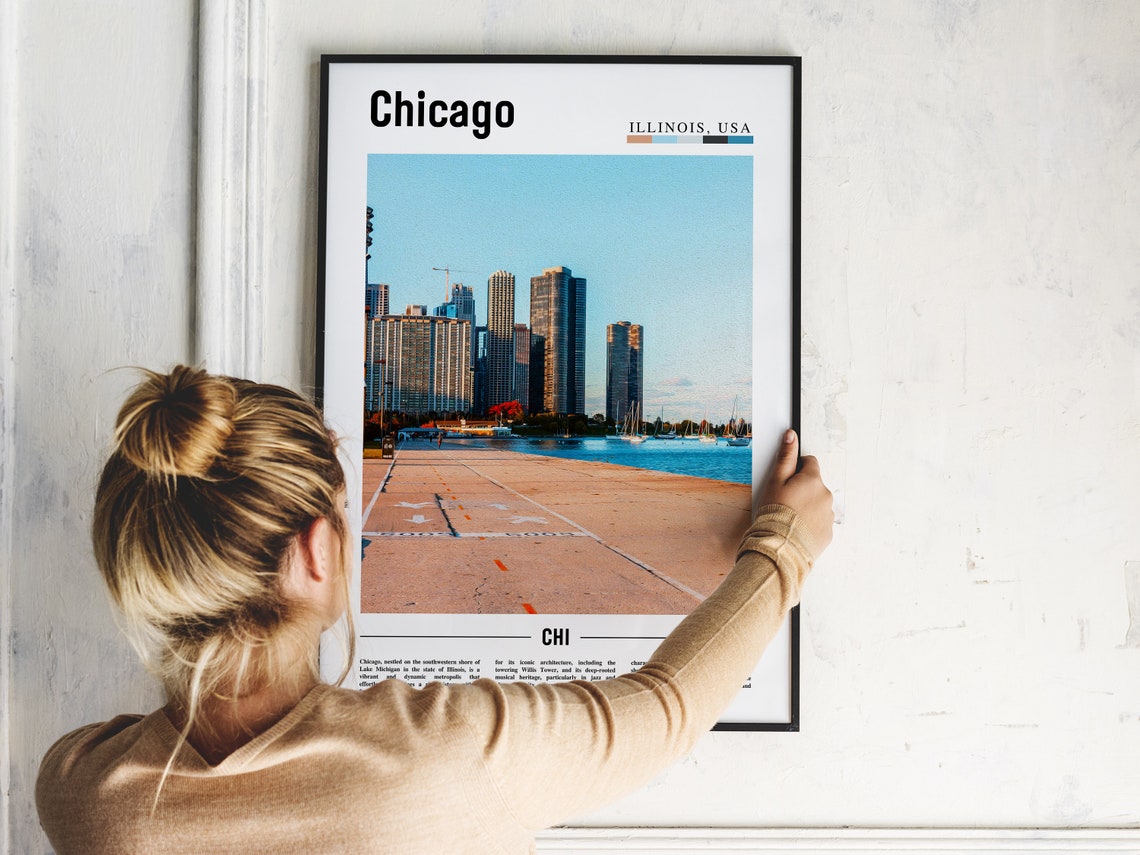 Chicago Illinois Lakefront Skyline Marina Sunset Photography Poster - Image 2