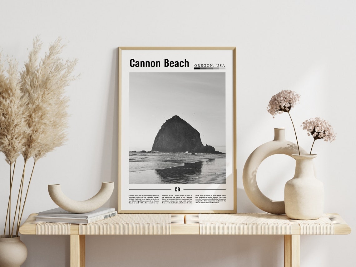 Cannon Beach Oregon Black And White Travel Poster Haystack Rock Coast - Image 3
