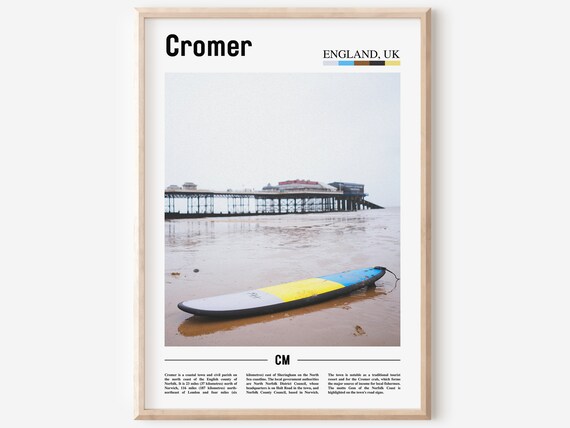 Cromer England UK Seaside Pier Surfboard Beach Travel Poster