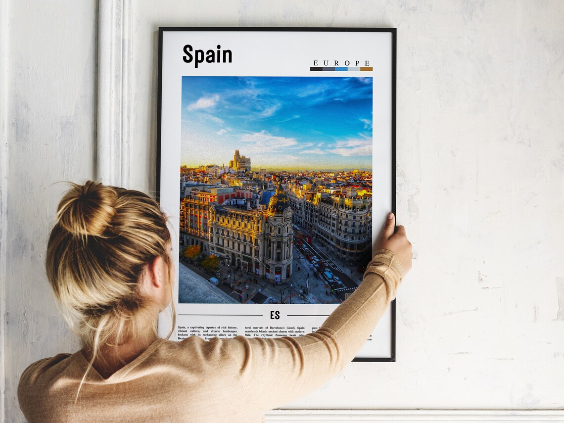 Spain Madrid Cityscape Europe Travel Poster Sunset Skyline View - Image 2