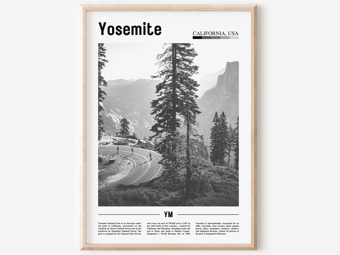 Yosemite California Black and White National Park Photo Poster
