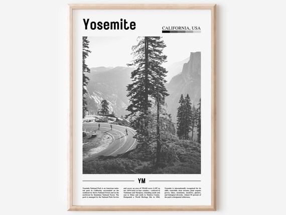 Yosemite California Black and White National Park Photo Poster