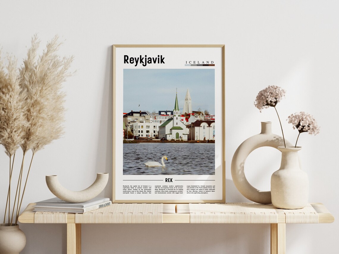 Scenic Reykjavik Iceland Swan Harbor City Minimalist Travel Poster - Image 3