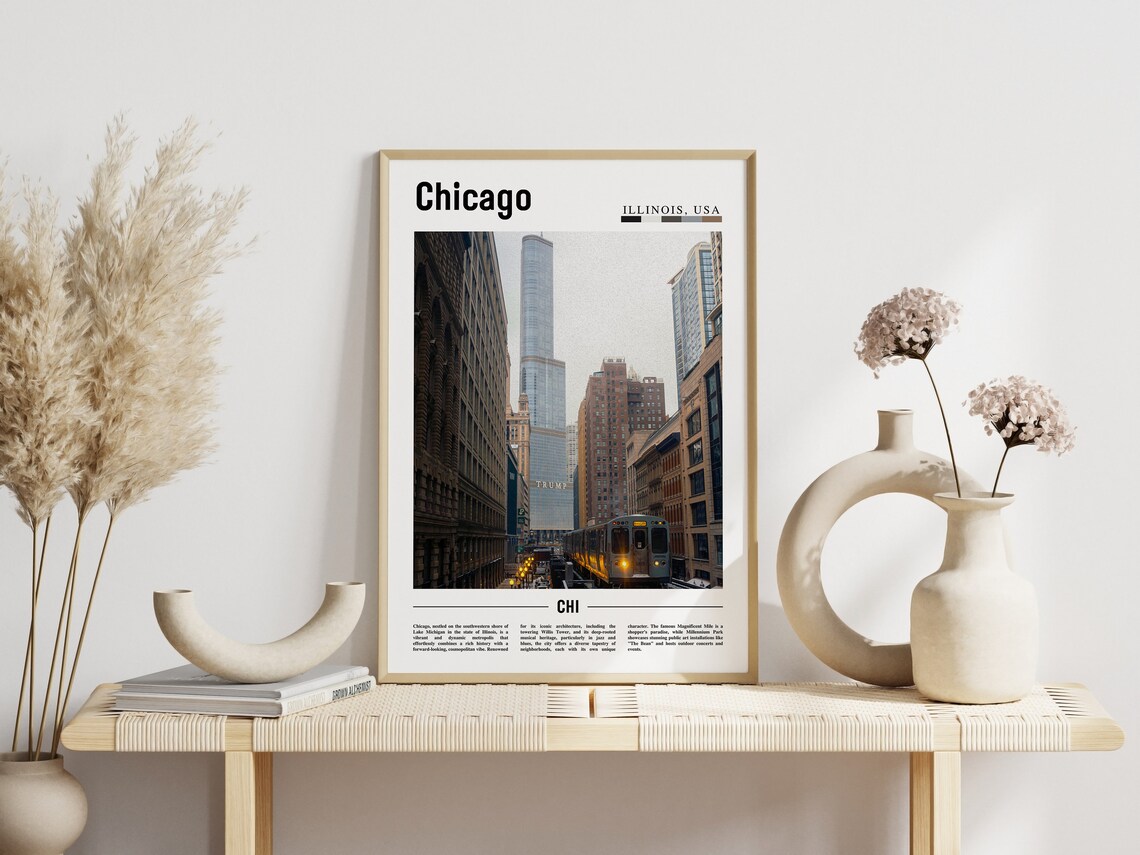 Chicago L Train Downtown Poster Elevated Railway Street City View - Image 3