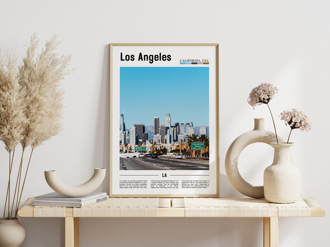 Los Angeles Skyline From Freeway Convention Center Sign Travel Poster - Image 3