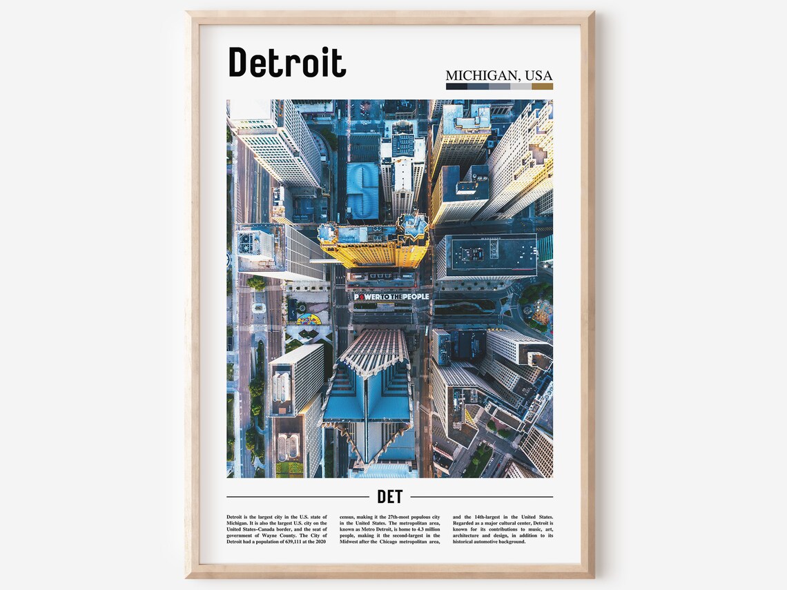 Detroit Michigan Downtown Aerial Skyscrapers City Photo Poster