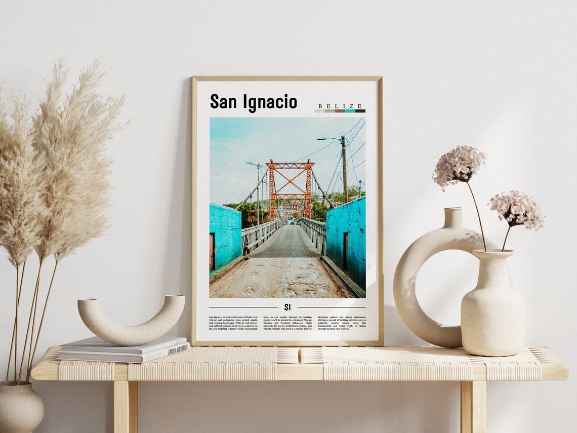 San Ignacio Belize Orange Suspension Bridge Landmark Travel Poster - Image 3