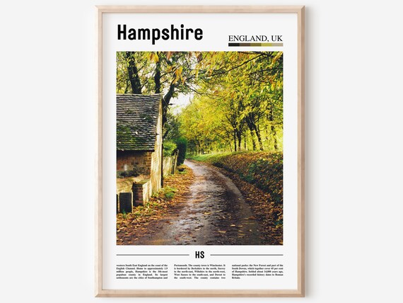 Hampshire England Autumn Country Lane Walk Minimal Travel Poster