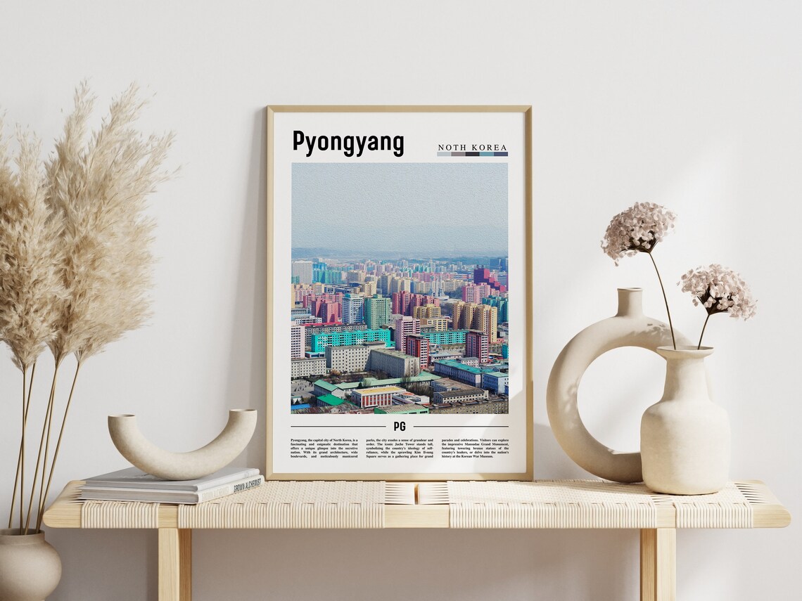 Pyongyang North Korea Colorful Cityscape Aerial Travel Photo Poster - Image 3