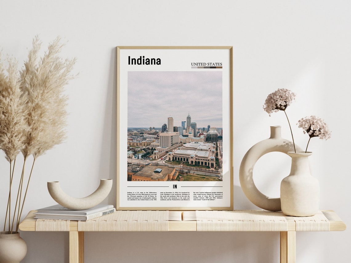 Indiana Print Indiana Poster Indiana Wall Art Minimal Travel Print Minimal City Poster Travel Destination Print Oil Painting Poster - Image 3