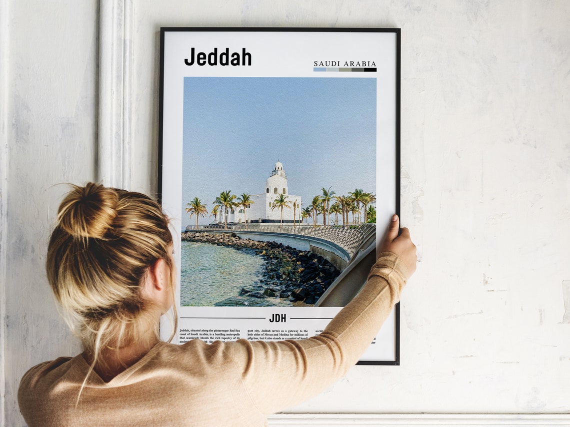 Jeddah Saudi Arabia Corniche Waterfront Palm Skyline Travel Poster - Image 2