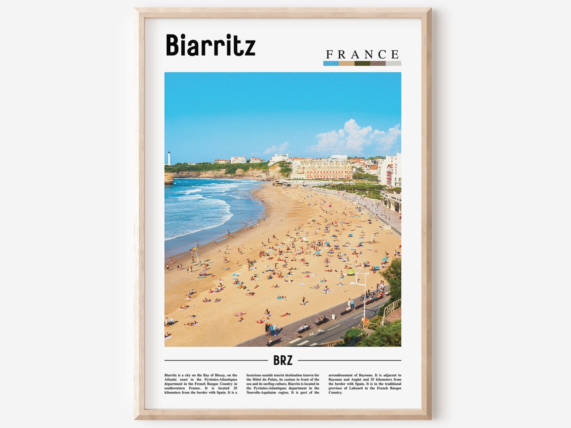 Biarritz France Crowded Sandy Beach Coast Travel Photo Poster