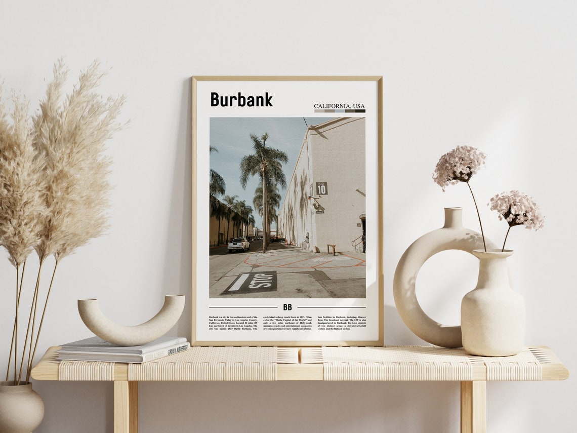 Burbank Print Burbank Poster Burbank Wall Art Minimal Travel Print Minimal City Poster Travel Destination Print Oil Painting Poster - Image 3