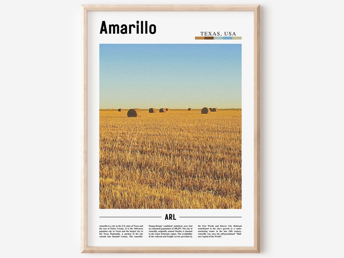 Amarillo Texas Golden Wheat Field Hay Bales Sunset Travel Poster