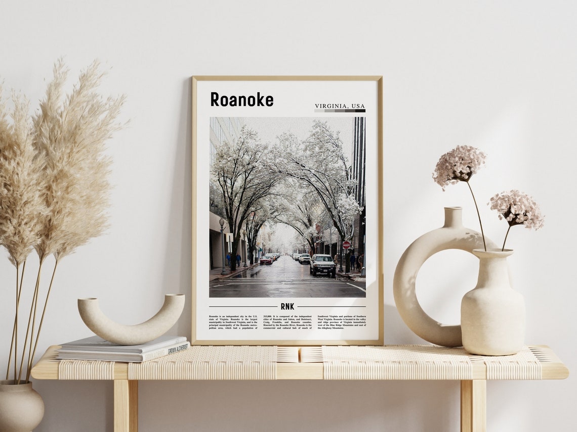 Roanoke Virginia Snow Covered Downtown Street Winter City Scene Print - Image 3
