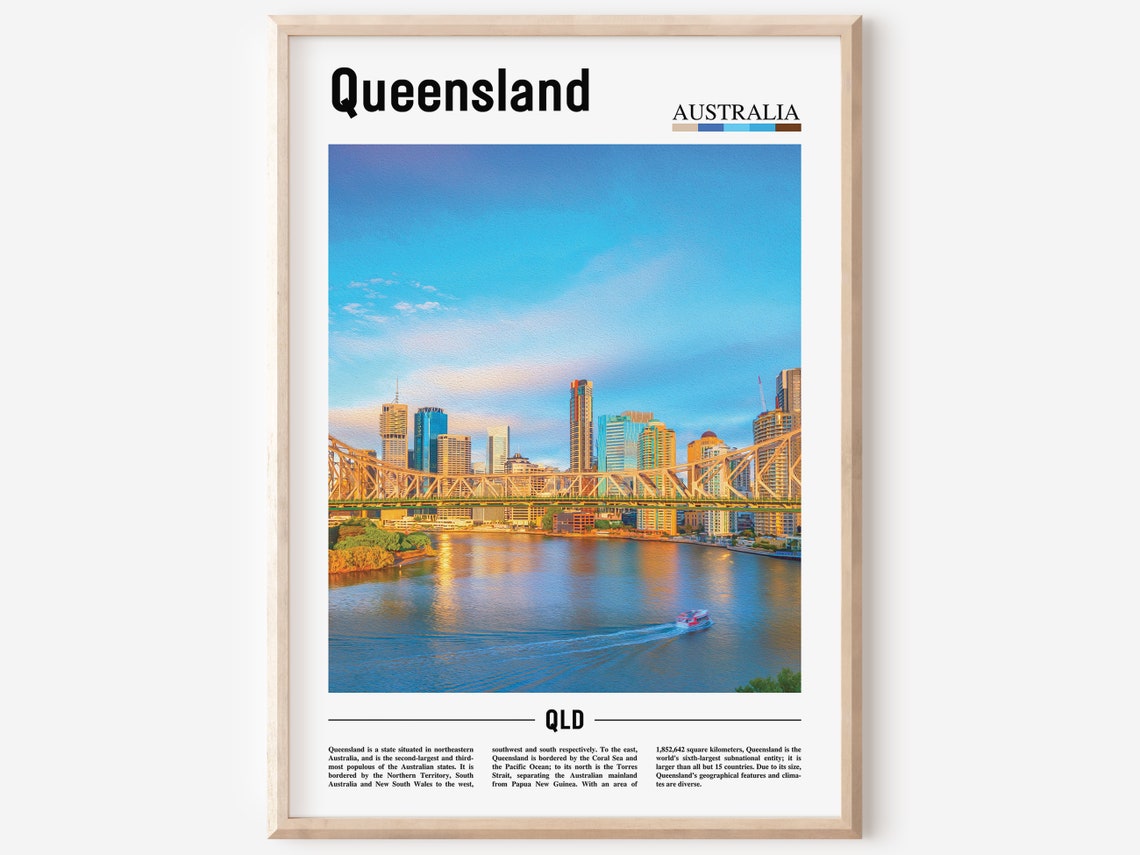 Queensland Print Queensland Poster Queensland Wall Art Oil Painting Poster Colorful City Print City Artwork Travel Artwork Travel Art