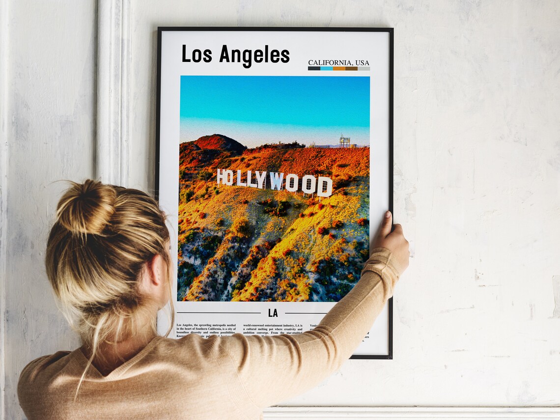 Los Angeles Hollywood Sign Sunny Aerial View California Art Poster - Image 2